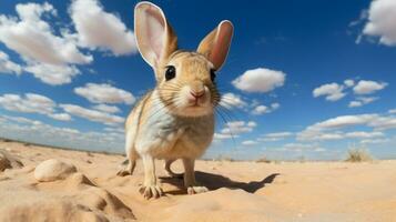 Photo of a Desert Jerboa in a Desert with blue sky. Generative AI