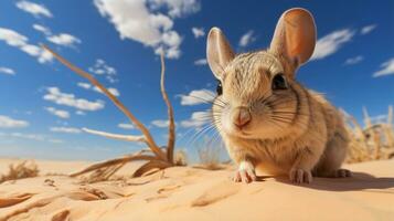 Photo of a Desert Jerboa in a Desert with blue sky. Generative AI