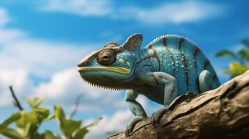 Photo of a Chameleon under Blue Sky. Generative AI