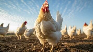 Photo of a Bantam Chicken in the Farmland. Generative AI