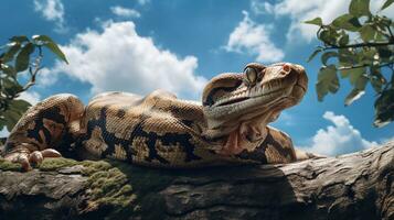 foto de un boa constrictor debajo azul cielo. generativo ai