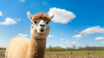 Photo of a Alpaca in the Farmland. Generative AI