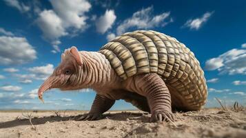 foto de un armadillo debajo azul cielo. generativo ai