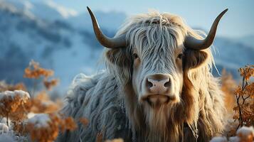 Close-up photo of a Yak looking any direction. Generative AI