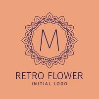 letter M retro flower initial vector logo design