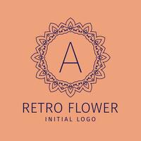 letter A retro flower initial vector logo design