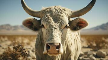 Close-up photo of a Zebu looking any direction. Generative AI