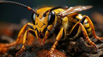 Close-up photo of a Yellow jacket wasp looking any direction. Generative AI