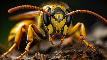 Close-up photo of a Yellow jacket wasp looking any direction. Generative AI