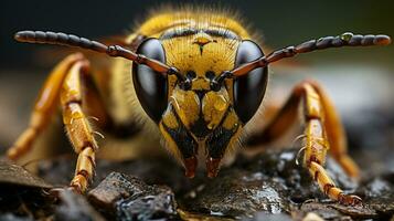 Close-up photo of a Yellow jacket wasp looking any direction. Generative AI