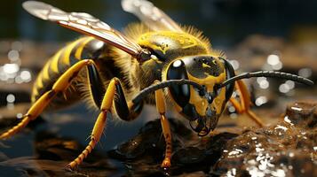 Close-up photo of a Yellow jacket wasp looking any direction. Generative AI