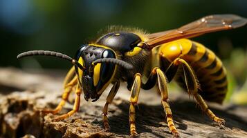 Close-up photo of a Yellow jacket wasp looking any direction. Generative AI