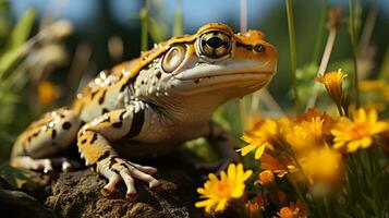 de cerca foto de un xenopus rana mirando ninguna dirección. generativo ai