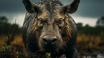 Close-up photo of a Warthog looking any direction on jungle. Generative AI