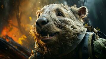 Close-up photo of a Wombat looking any direction on jungle. Generative AI