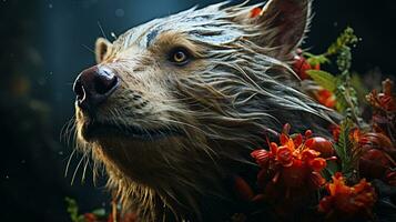 Close-up photo of a Wombat looking any direction on jungle. Generative AI