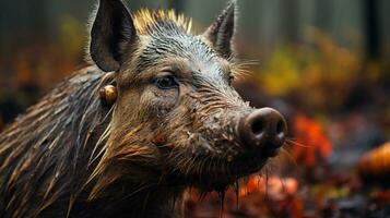 Close-up photo of a Warthog looking any direction on jungle. Generative AI