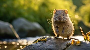 Close-up photo of a Vole looking in their habitat. Generative AI