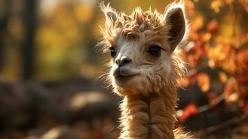 Close-up photo of a Vicuna looking any direction. Generative AI