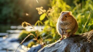 Close-up photo of a Vole looking in their habitat. Generative AI