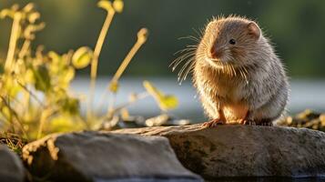 Close-up photo of a Vole looking in their habitat. Generative AI