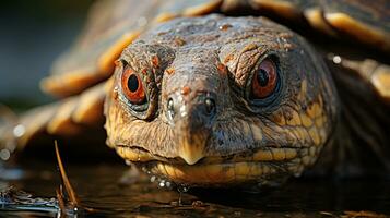 de cerca foto de un chasquido Tortuga mirando en su hábitat. generativo ai