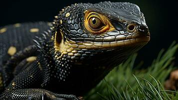 Close-up photo of a Skink looking in their habitat. Generative AI