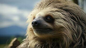 Close-up photo of a Sloth looking any direction. Generative AI