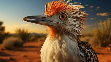Close-up photo of a Roadrunner looking any direction in the Desert. Generative AI