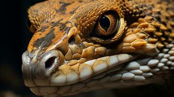 de cerca foto de un traqueteo serpiente mirando en su hábitat. generativo ai