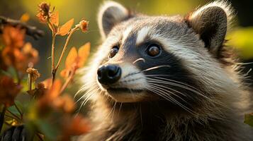 Close-up photo of a Raccoon looking any direction. Generative AI