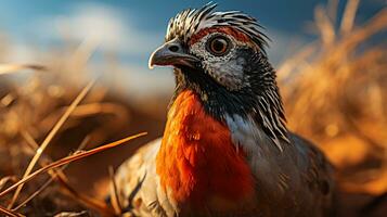 Close-up photo of a Quail looking any direction. Generative AI