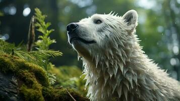 Close-up photo of a Polar Bear looking any direction on jungle. Generative AI