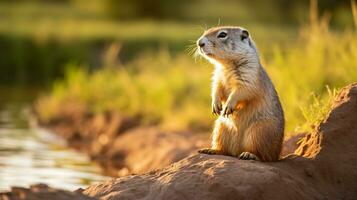 Close-up photo of a Prairie Dog looking in their habitat. Generative AI