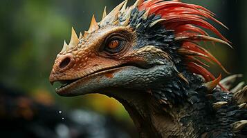 Close-up photo of a Pterodactyl looking in their habitat. Generative AI