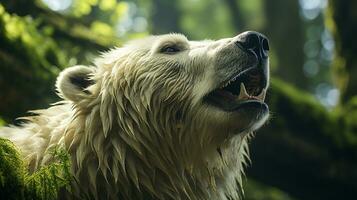 Close-up photo of a Polar Bear looking any direction on jungle. Generative AI