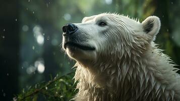 Close-up photo of a Polar Bear looking any direction on jungle. Generative AI