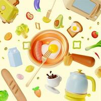 3d Kitchen Cooking and Culinary Concept Background Cartoon Style. Vector