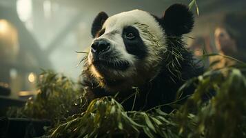 Close-up photo of a Panda looking any direction on jungle. Generative AI