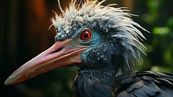 Close-up photo of a Marabou Stork looking any direction on jungle. Generative AI