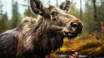 Close-up photo of a Moose looking any direction. Generative AI