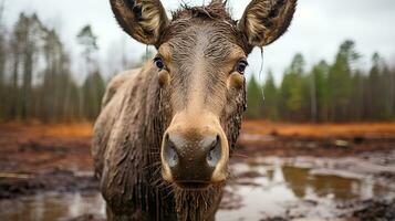 Close-up photo of a Moose looking any direction. Generative AI