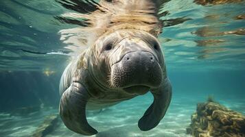 Close-up photo of a Manatee looking any direction. Generative AI