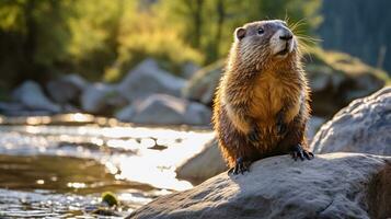 de cerca foto de un marmota mirando en su hábitat. generativo ai