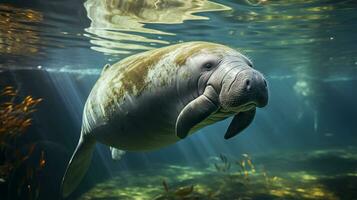 Close-up photo of a Manatee looking any direction. Generative AI