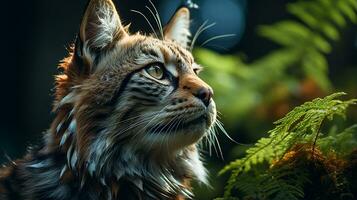 Close-up photo of a Lynx looking any direction on jungle. Generative AI