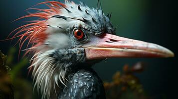 Close-up photo of a Marabou Stork looking any direction on jungle. Generative AI