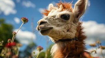 Close-up photo of a Llama looking any direction. Generative AI