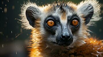 Close-up photo of a Lemur looking any direction. Generative AI