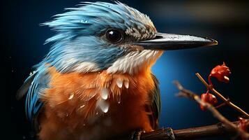 Close-up photo of a Kingfisher looking any direction. Generative AI